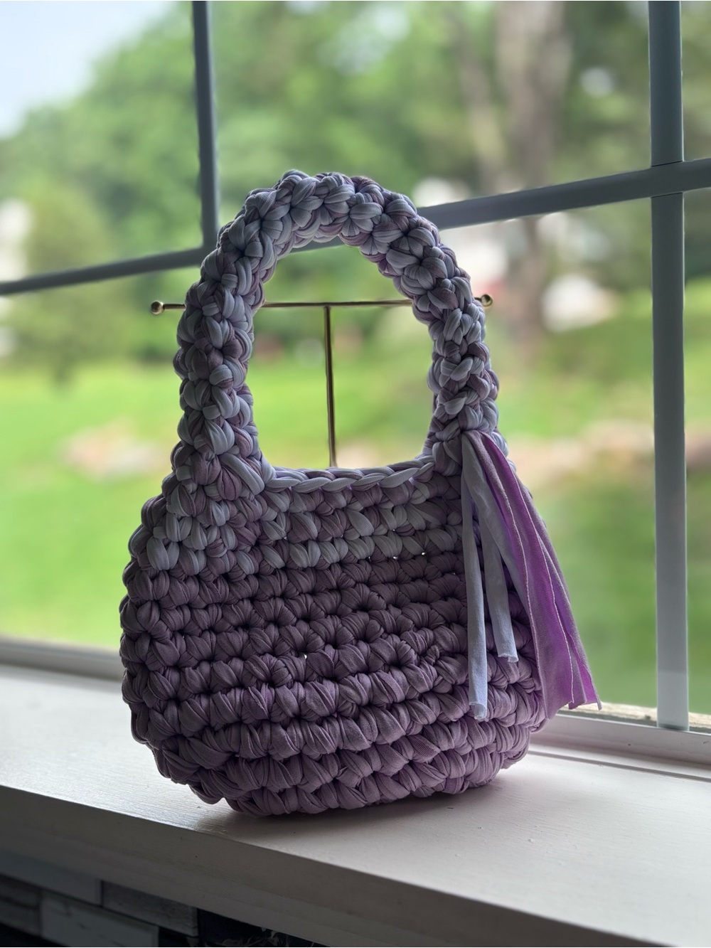 Handwoven Lavender Crochet handbag